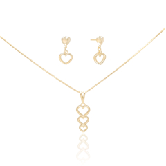 Conjunto Infantil Corações Banho Dourado