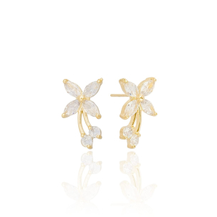 Ear Cuff Flor Cristal Banho Dourado