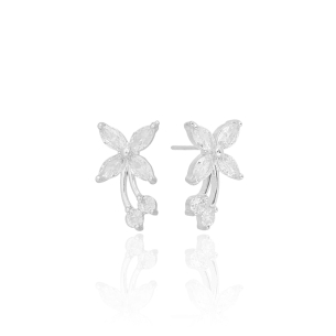 Ear Cuff Flor Cristal Banho Branco