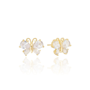 Brinco Borboleta Cristal Banho Dourado