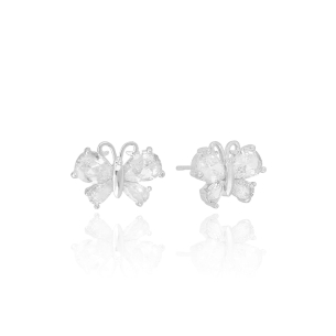 Brinco Borboleta Cristal Banho Branco