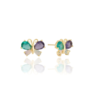 Brinco Borboleta Colorida Banho Dourado