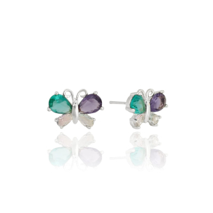 Brinco Borboleta Colorida Banho Branco