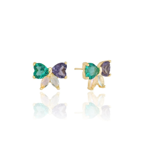 Brinco Laço Colorido Banho Dourado