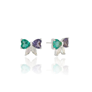 Brinco Laço Colorido Banho Branco