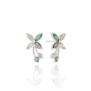 Ear Cuff Flor Colorida Banho Branco