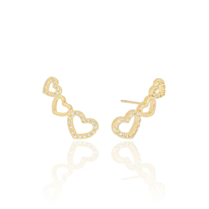 Ear Cuff Três Corações Cravejados Cristal Banho Dourado
