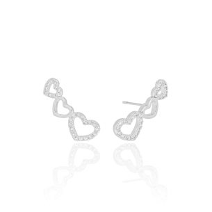 Ear Cuff Três Corações Cravejados Cristal Banho Branco