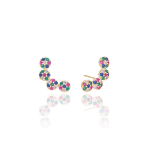 Brinco Círculos Cravejados Coloridos Banho Dourado