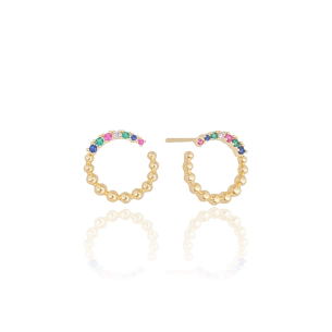 Brinco Circulo Vazado Cravejado Colorido Bolinhas Lisas Banho Dourado