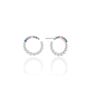 Brinco Circulo Vazado Cravejado Colorido Bolinhas Lisas Banho Branco