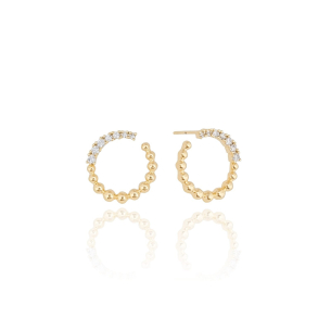 Brinco Circulo Vazado Cravejado Cristal Bolinhas Lisas Banho Dourado