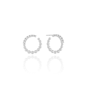 Brinco Circulo Vazado Cravejado Cristal Bolinhas Lisas Banho Branco