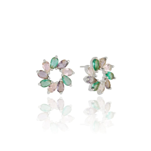 Brinco Redondo Navetes Coloridas Banho Branco