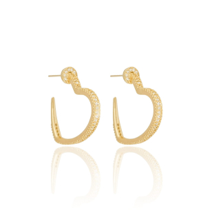 Brinco Coração Vazado Cravejado Cristal Banho Dourado