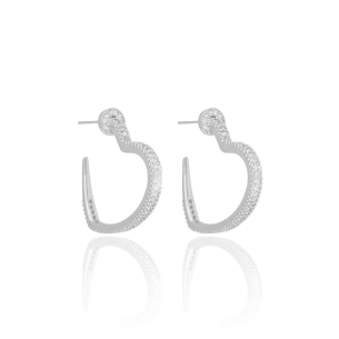 Brinco Coração Cravejado Cristal Banho Branco