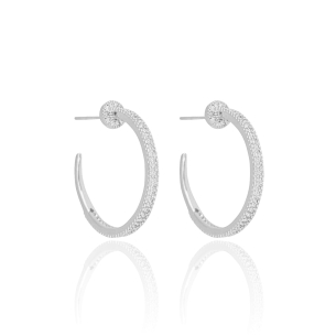 Brinco Argola Cravejada Cristal Banho Branco