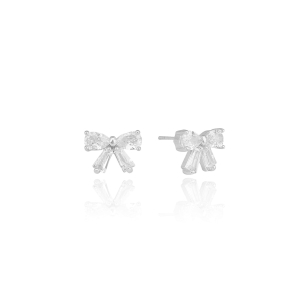 Brinco Laço Cristal Banho Branco