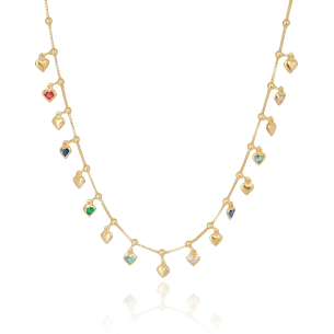Choker Corações Coloridos e Lisos Veneziana Banho Dourado