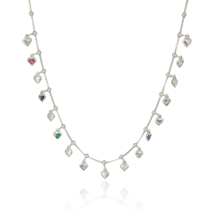 Choker Corações Coloridos e Lisos Veneziana Banho Branco