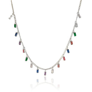 Choker Baguetes Coloridas Grumet Banho Branco