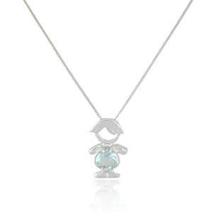 Gargantilha Pingente Menino Coração Blue Sky Veneziana Banho Branco