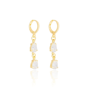 Brinco Argola Gotas Cristal Banho Dourado