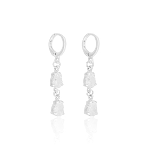 Brinco Argola Gotas Cristal Banho Branco