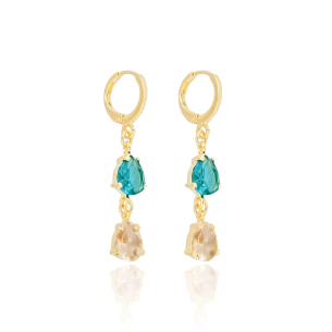 Brinco Argola Gotas Turmalina e Morganita Banho Dourado