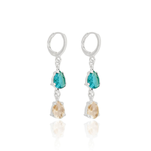 Brinco Argola Gotas Turmalina e Morganita Banho Branco