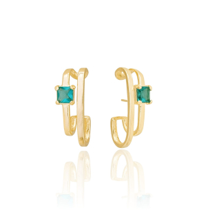 Ear Hook Filetes Detalhe Quadrado Turmalina Banho Dourado