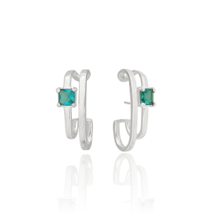 Ear Hook Filetes Detalhe Quadrado Turmalina Banho Branco