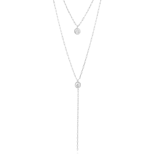 Gargantilha Dupla Elos Gravata Pontos de Luz Cristal Banho Branco