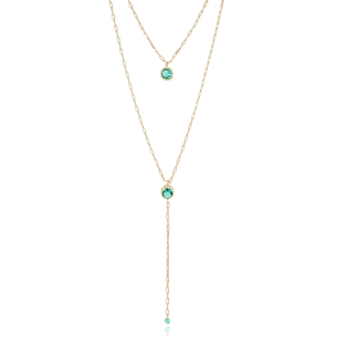 Gargantilha Dupla Elos Gravata Pontos de Luz Turmalina Banho Dourado