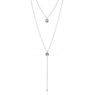 Gargantilha Dupla Elos Gravata Pontos de Luz Turmalina Banho Branco