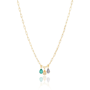 Gargantilha Elos Gotas Ametista Morganita Turmalina Banho Dourado