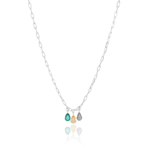 Gargantilha Elos Gotas Ametista Morganita Turmalina Banho Branco