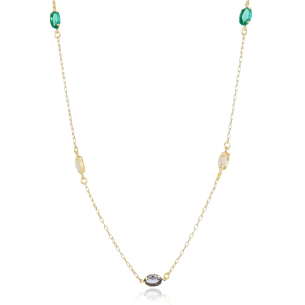 Gargantilha Elos Pontos de Luz Oval Ametista Morganita Turmalina Banho Dourado