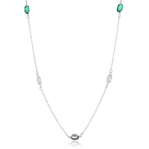 Gargantilha Elos Pontos de Luz Oval Ametista Morganita Turmalina Banho Branco