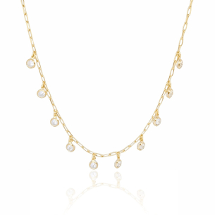 Choker Elos Pontos de Luz Cristal Banho Dourado