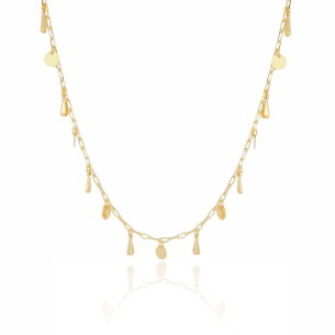 Choker Elos Pingentes Redondo Flat Gota Lisa Banho Dourado