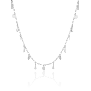 Choker Elos Pingentes Redondo Flat Gota Lisa Banho Branco