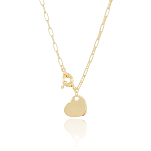 Gargantilha Elos Pingente Coração Fecho Boia Banho Dourado