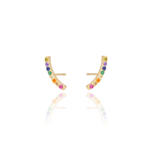 Ear Cuff Colorido Banho Dourado