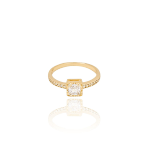 Anel Solitário Quadrado Cravejado Tamanho 14 Banho Dourado