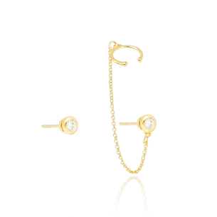 Ear Line Piercing Ponto de Luz Cristal Unilateral Banho Dourado