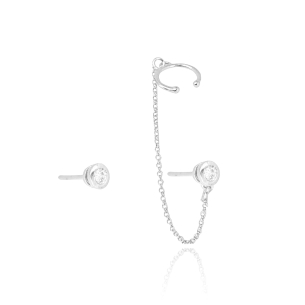 Ear Line Piercing Ponto de Luz Cristal Unilateral Banho Branco