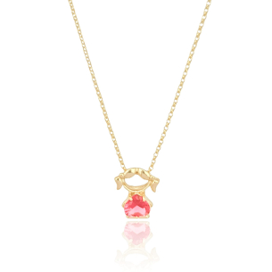 Gargantilha Elos Menina Coração Rubi Banho Dourado