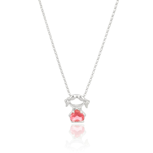 Gargantilha Elos Menina Coração Rubi Banho Branco