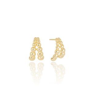 Brinco Filete Duplo Bolinhas Banho Dourado